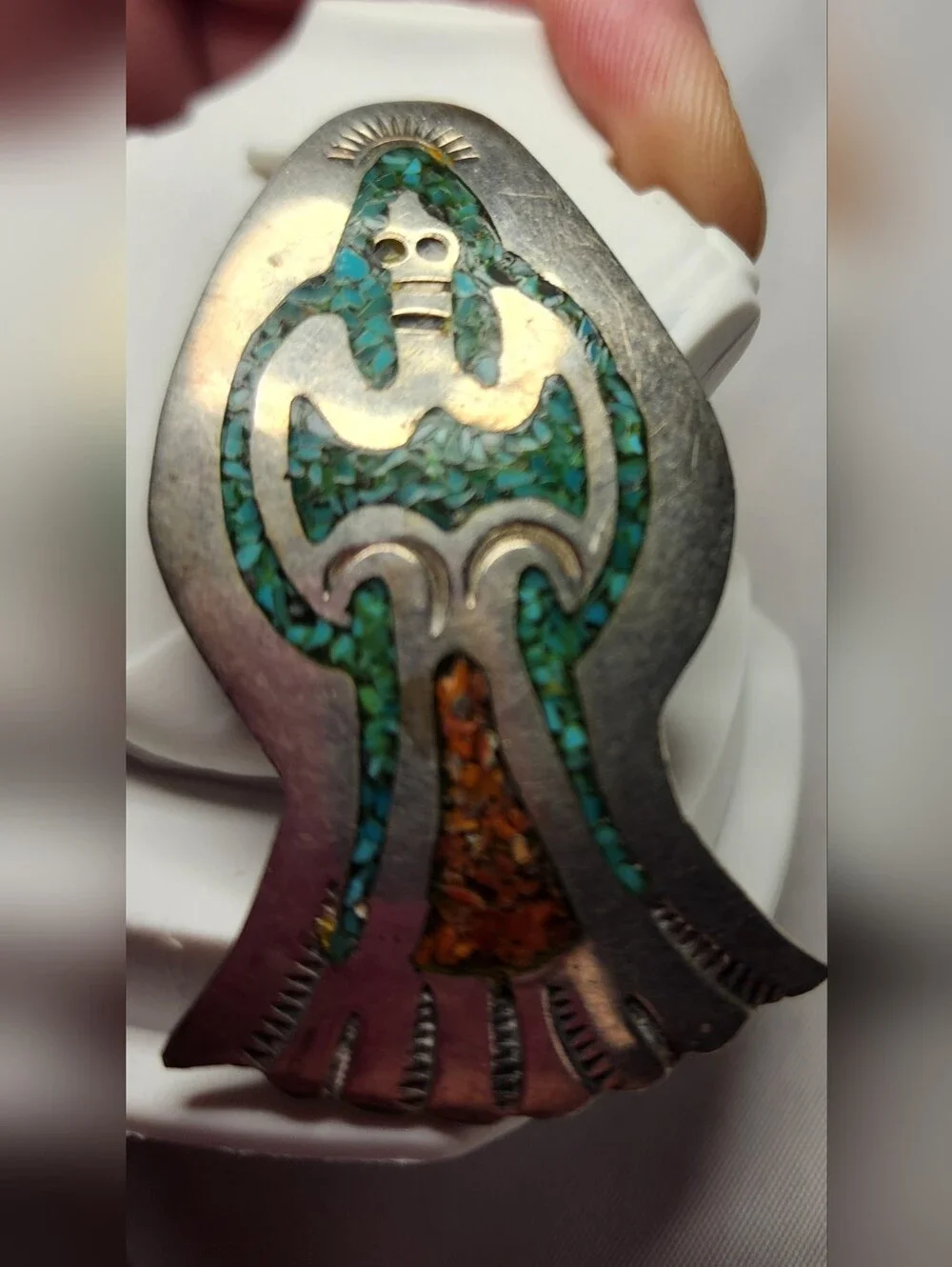 Turquoise Inlay Sterling Silver Southwestern Bird Pendant